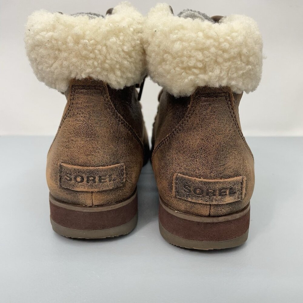Sorel Harlow Lace Cozy Ankle Boots Shearling Fur‎ Waterproof Leather Womens 9 - Picture 7 of 12